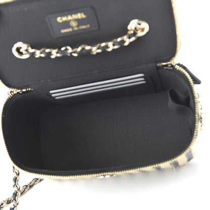 Chanel Raffia Jute Striped Small Vanity Case With Chain Black Beige 5 of 11