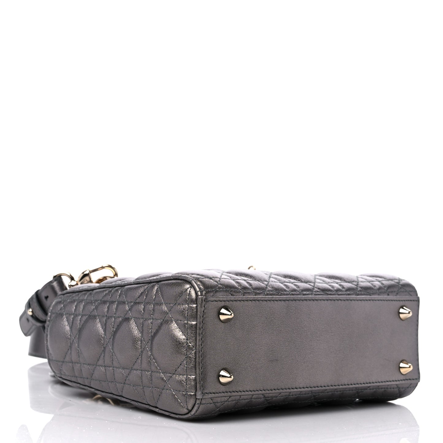 Lambskin Cannage Small My ABCDior Lady Dior Metallic Grey