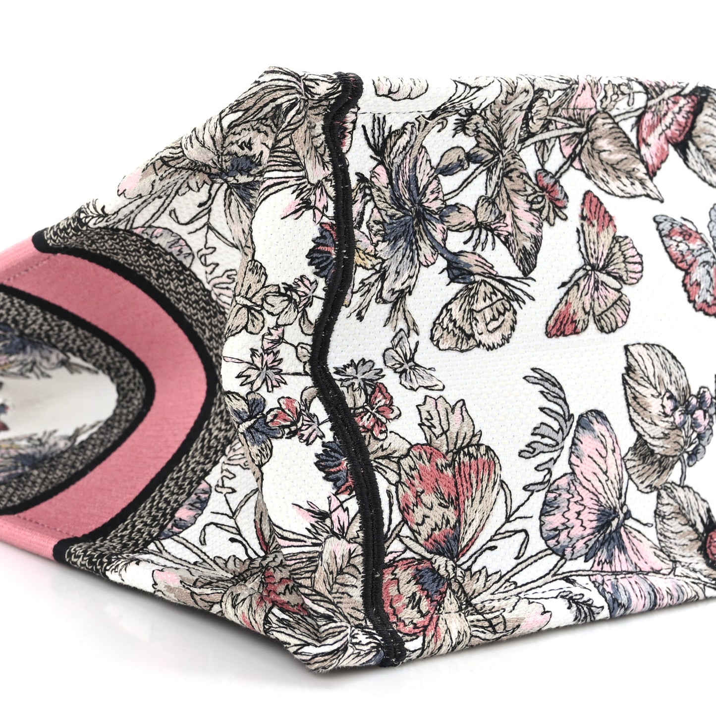 Canvas Embroidered Medium Butterfly Around The World Book Tote White Pastel Pink