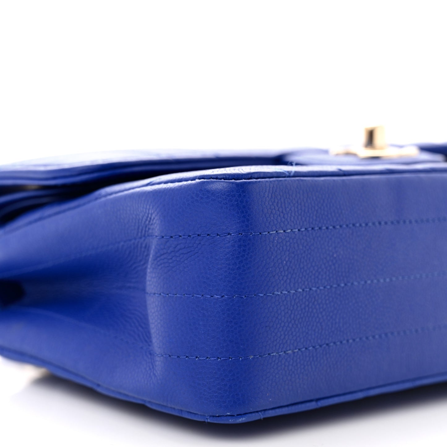 Caviar Chevron Quilted Small Double Flap Blue