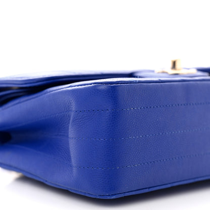 Chanel Caviar Chevron Quilted Small Double Flap Blue 9 of 10
