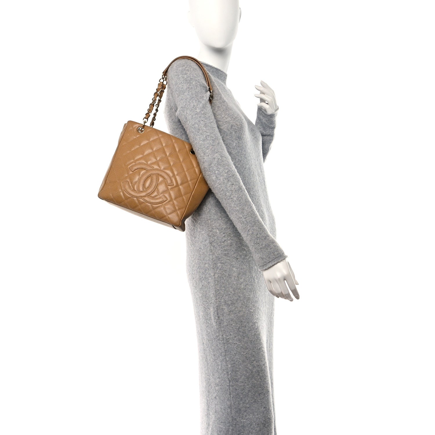 Chanel Caviar Quilted Petit Shopping Tote PST Dark Beige 2 of 14