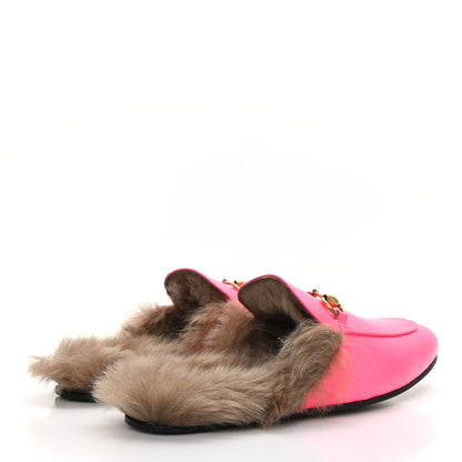 Gucci Calfskin Fur Mens Princetown Slippers 8 Fuxia Fluo Natural 4 of 7
