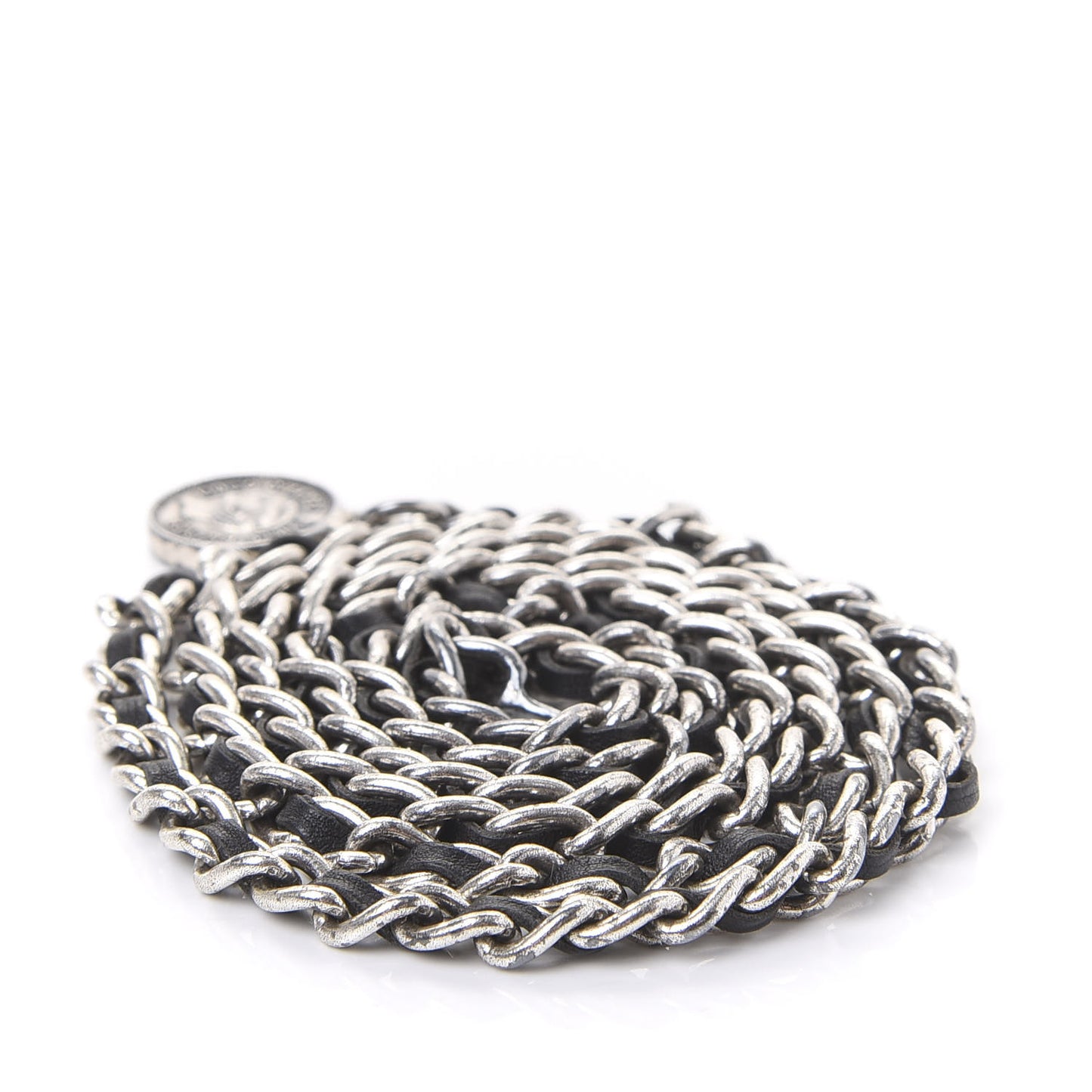 CHANE Lambskin Chain CC Medallion Belt Black Silver
