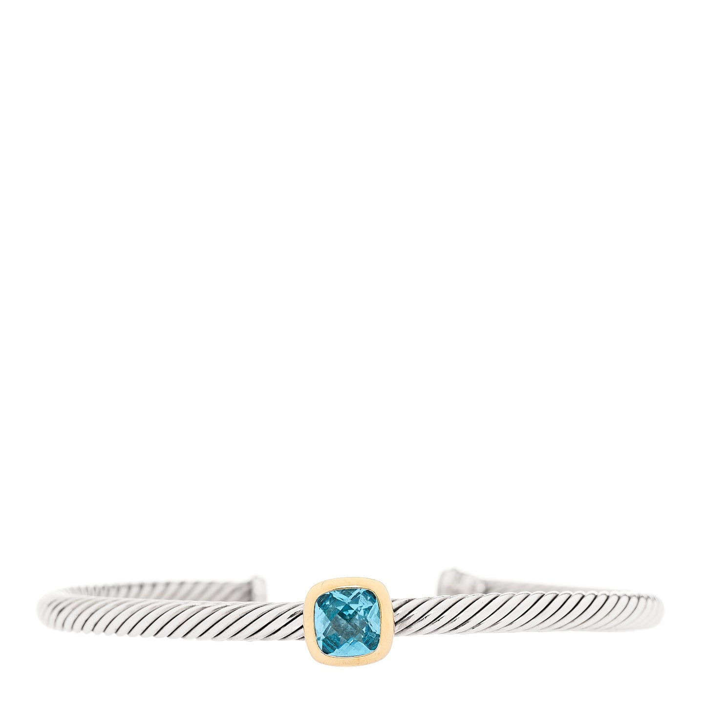 Sterling Silver 18K Gold Blue Topaz 4mm Cable Classics Station Bracelet