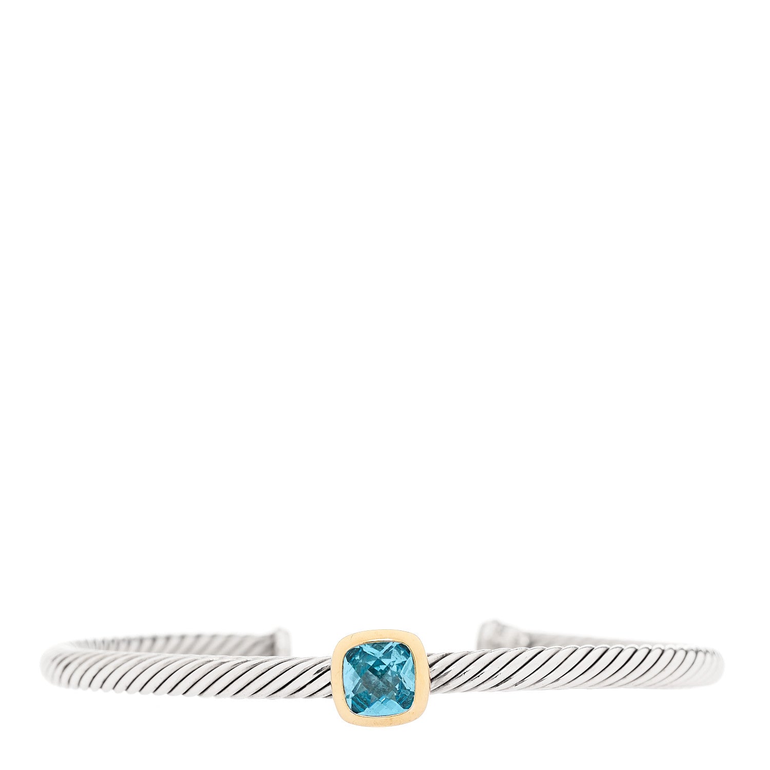David Yurman Sterling Silver 18K Gold Blue Topaz 4mm Cable Classics Station Bracelet 1 of 5