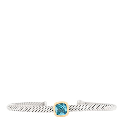 David Yurman Sterling Silver 18K Gold Blue Topaz 4mm Cable Classics Station Bracelet 1 of 5