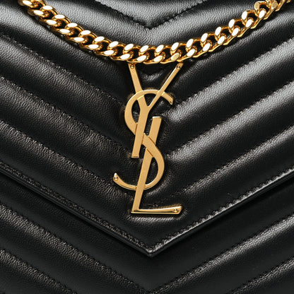 Saint Laurent Grain De Poudre Matelasse Chevron Monogram Chain Wallet Black 8 of 11