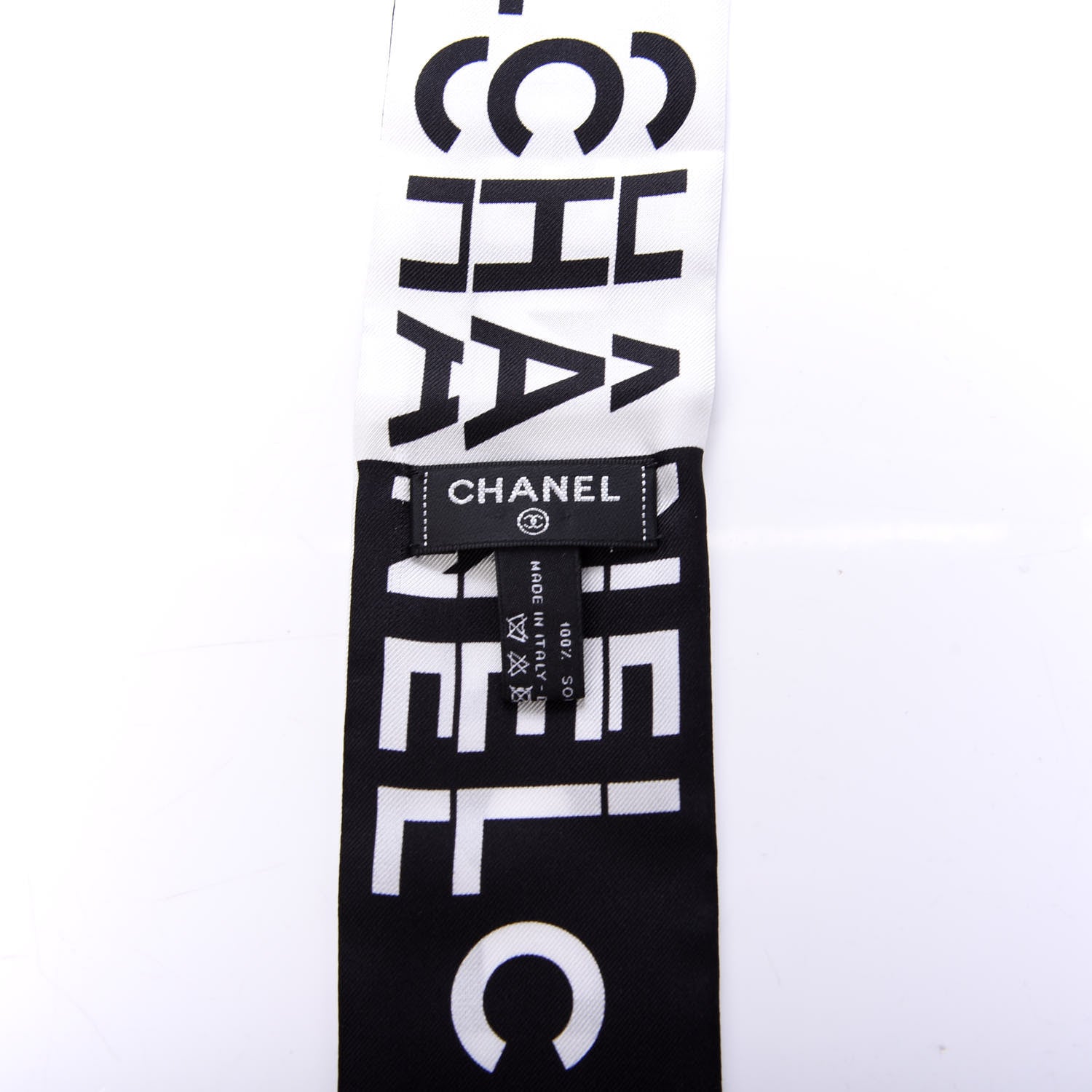 Chanel Silk Logo Slim Bandeau Scarf Black White 4 of 4