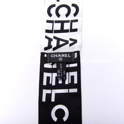 Chanel Silk Logo Slim Bandeau Scarf Black White 4 of 4