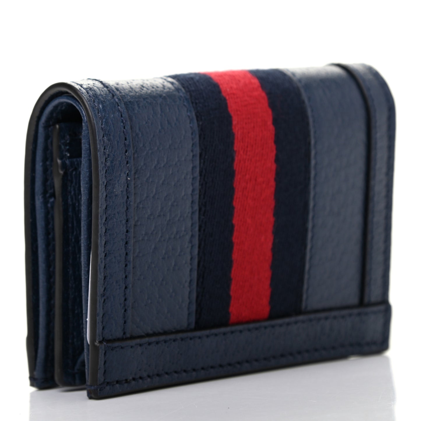 Calfskin Web Ophidia Card Case Blue