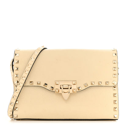 Valentino Garavani Pebbled Calfskin Medium Rockstud Flip Lock Crossbody Bag Light Ivory 1 of 12