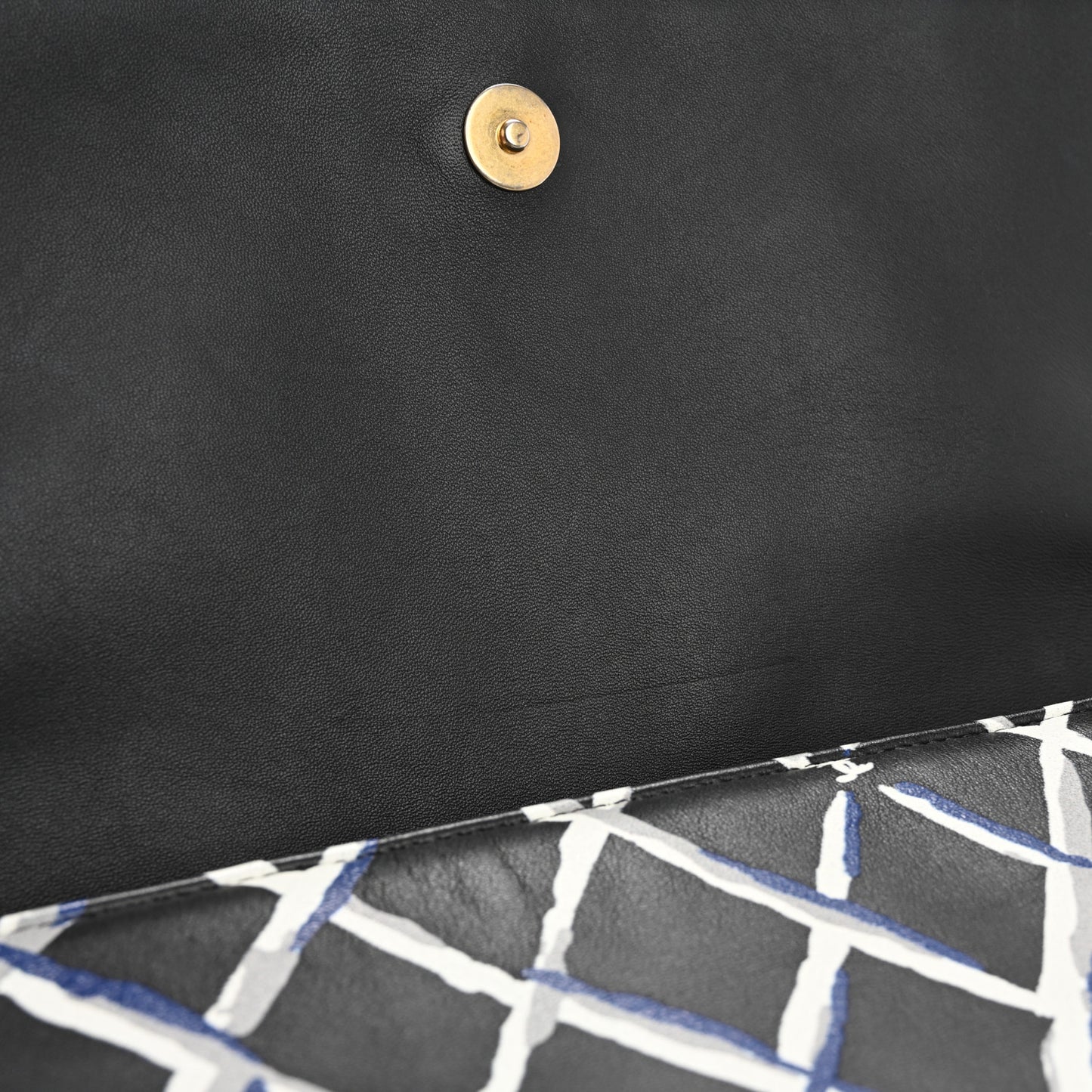 Lambskin Printed Quilt Flap Clutch Black White