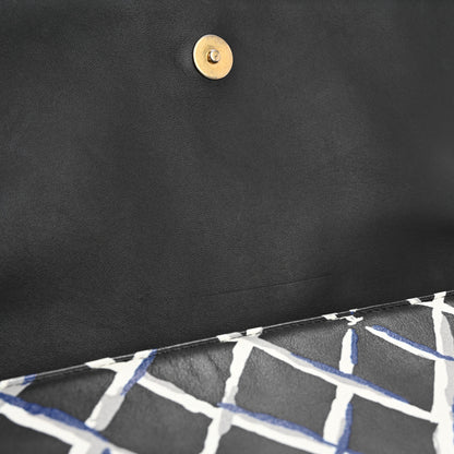 Chanel Lambskin Printed Quilt Flap Clutch Black White 8 of 15