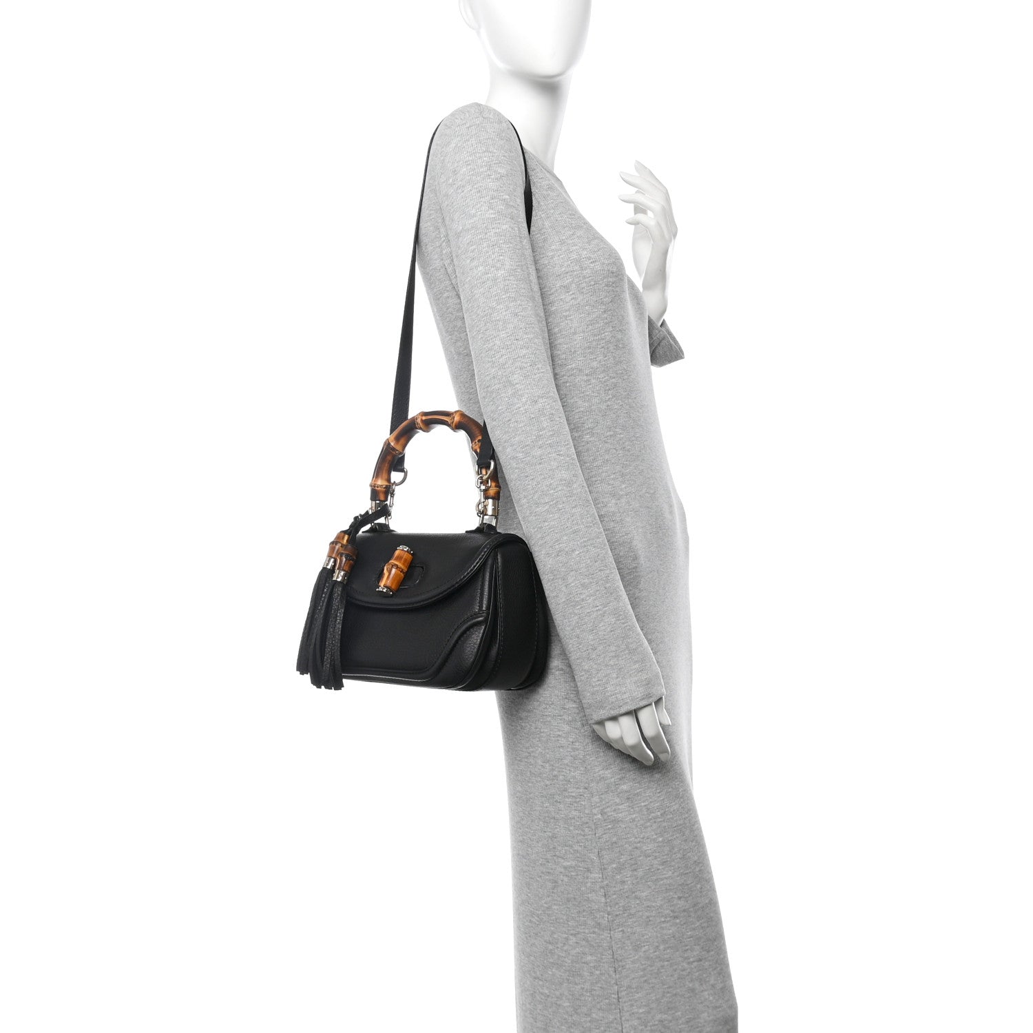 Gucci Cellarius Calfskin Medium New Bamboo Top Handle Bag Black 2 of 10
