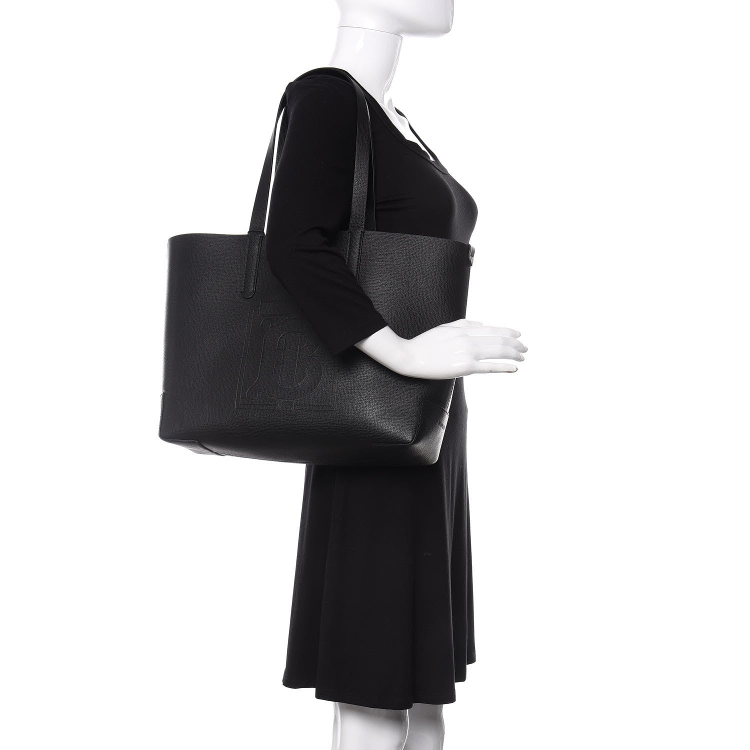 Burberry Calfskin TB Motif Embossed Medium Tote Black 2 of 15