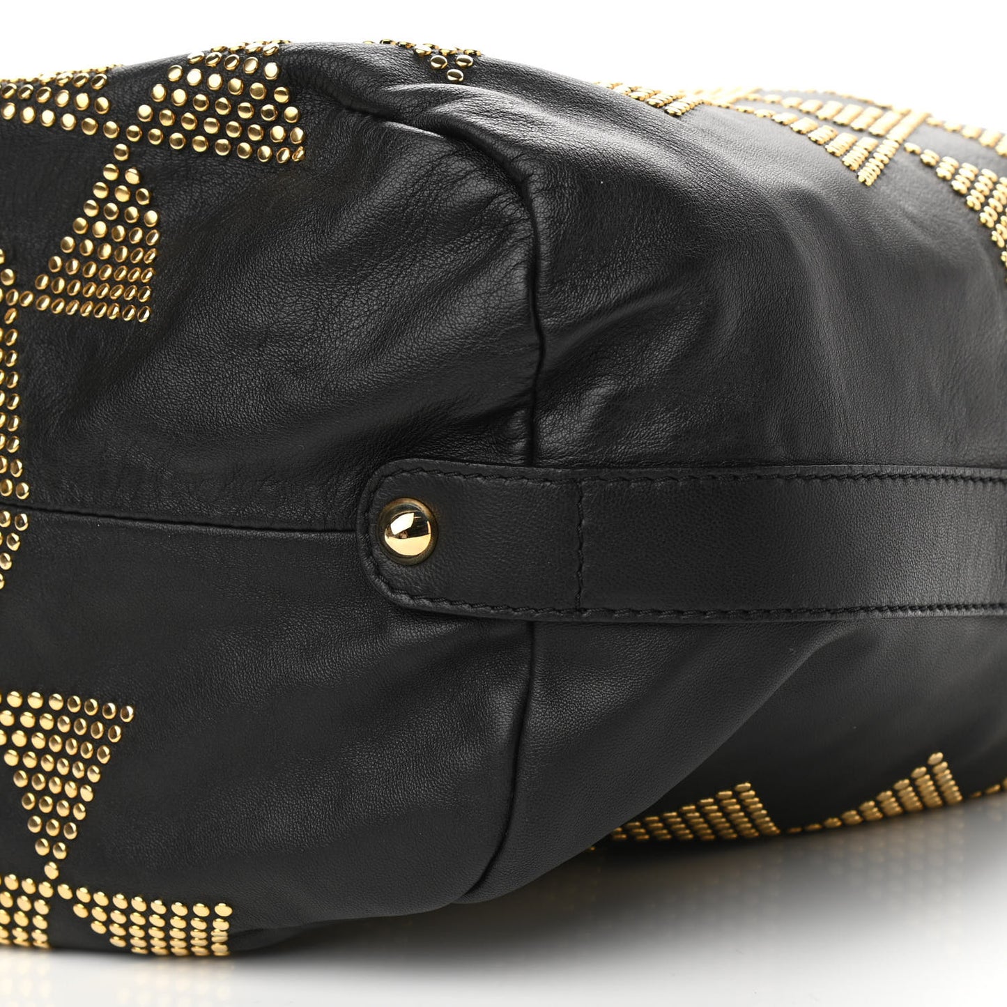Calfskin Studded Drawstring Bucket Bag Black