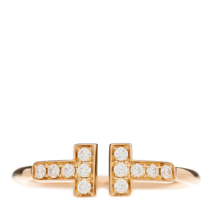 Tiffany 18K Rose Gold Diamond T Wire Ring 50 5.5 1 of 2