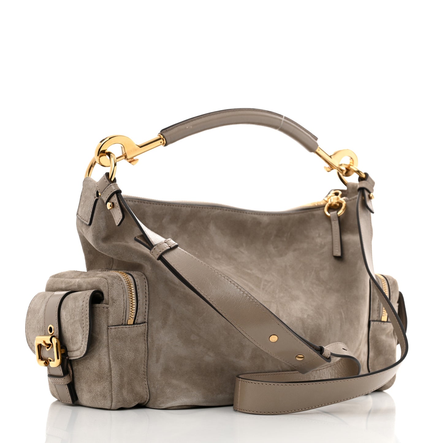 Suede Calfskin Medium Double Carry Camera Bag Motty Grey
