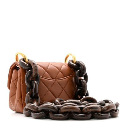 Chanel Lambskin Wenge Quilted Mini Fashion Wood Square Flap Light Brown 3 of 12