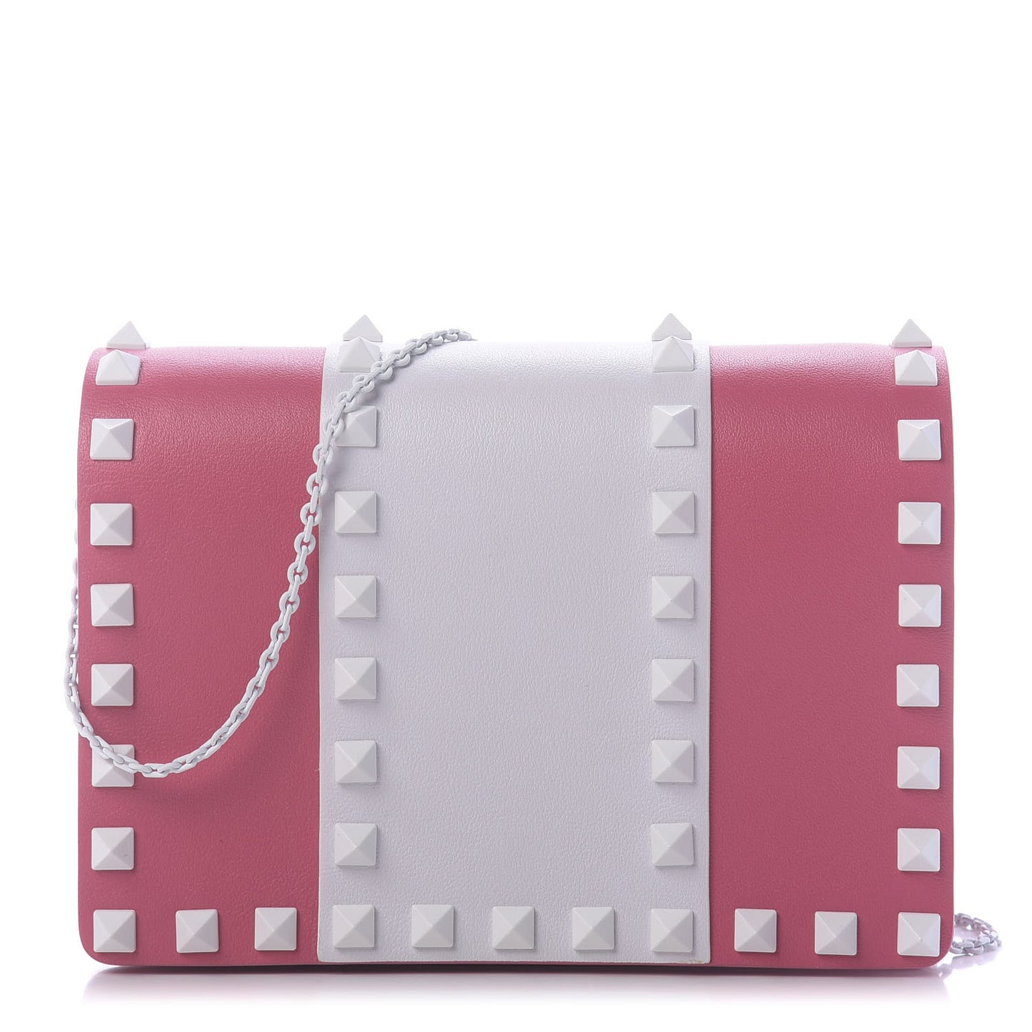 Vitello Colorblock Free Rockstud Wallet on Chain Shadow Pink Optic White