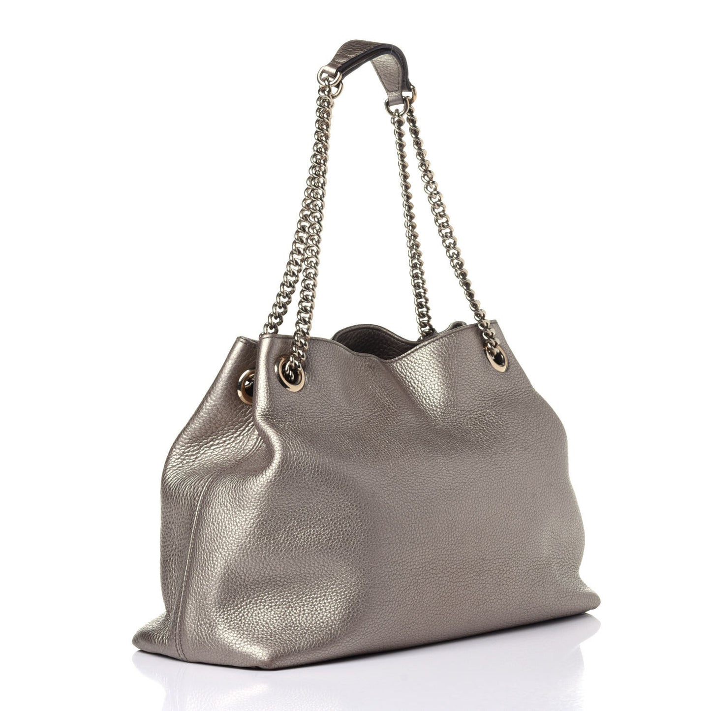 Metallic Pebbled Calfskin Medium Soho Chain Shoulder Bag Golden Beige