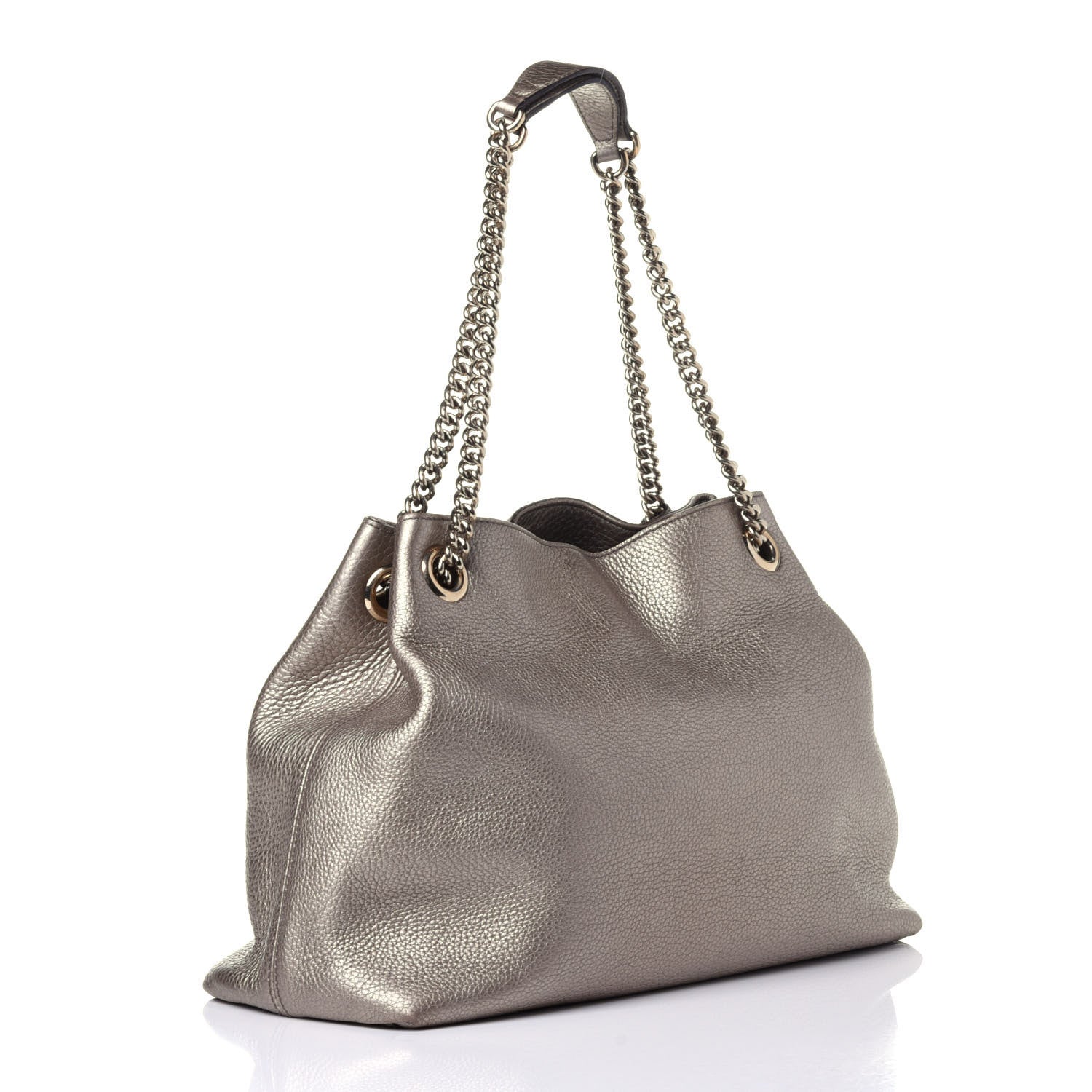 Gucci Metallic Pebbled Calfskin Medium Soho Chain Shoulder Bag Golden Beige 3 of 12