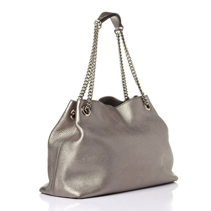 Gucci Metallic Pebbled Calfskin Medium Soho Chain Shoulder Bag Golden Beige 3 of 12