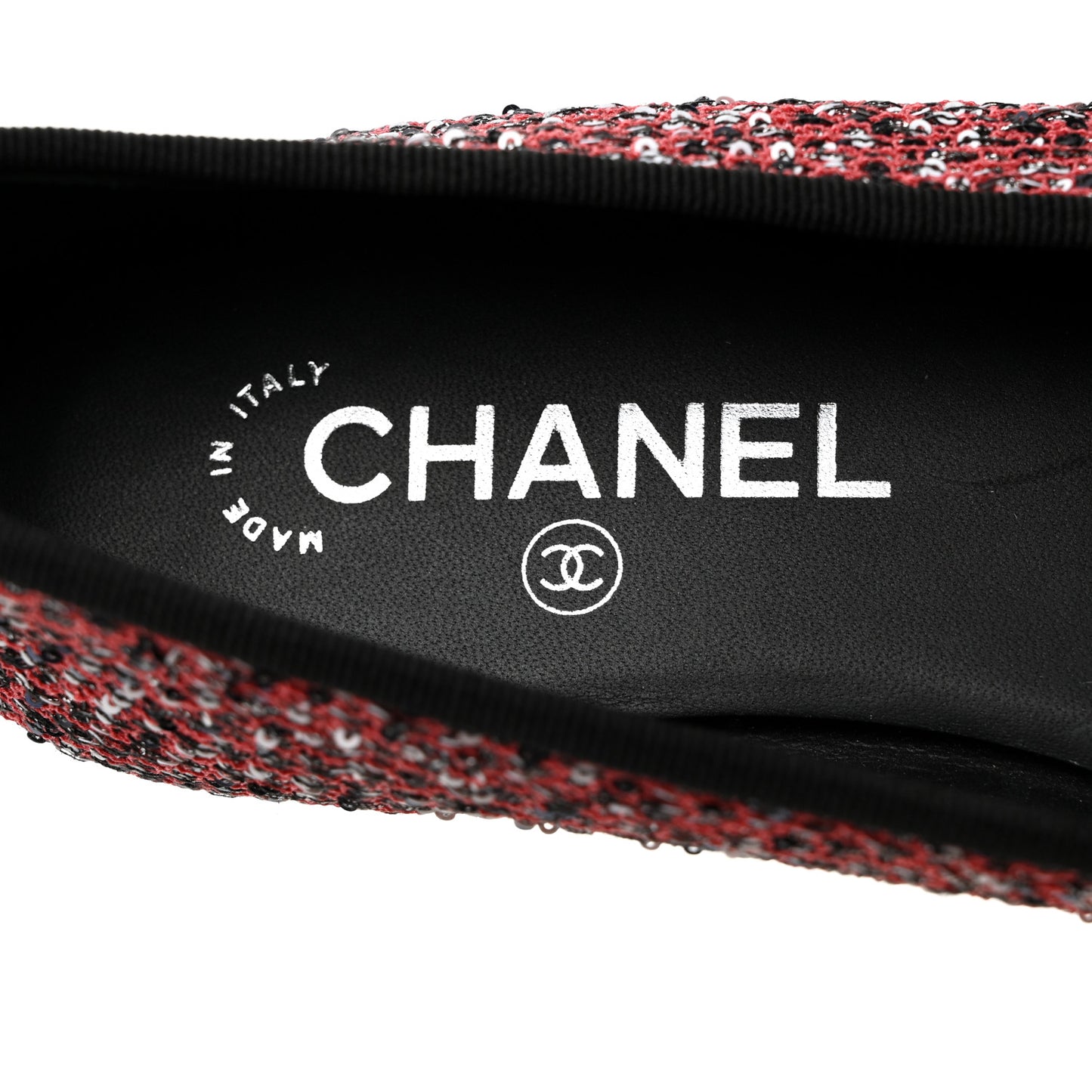 Tweed Grosgrain Sequin Cap Toe Ballerina Flats 38 Black Pink