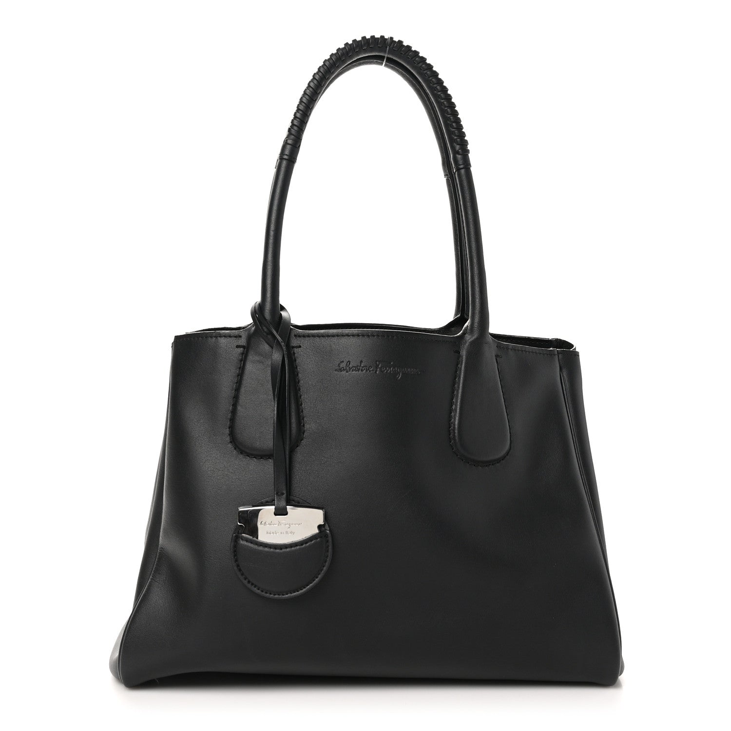 Salvatore Ferragamo Calfskin Double Handle Nolita Satchel Black 1 of 9