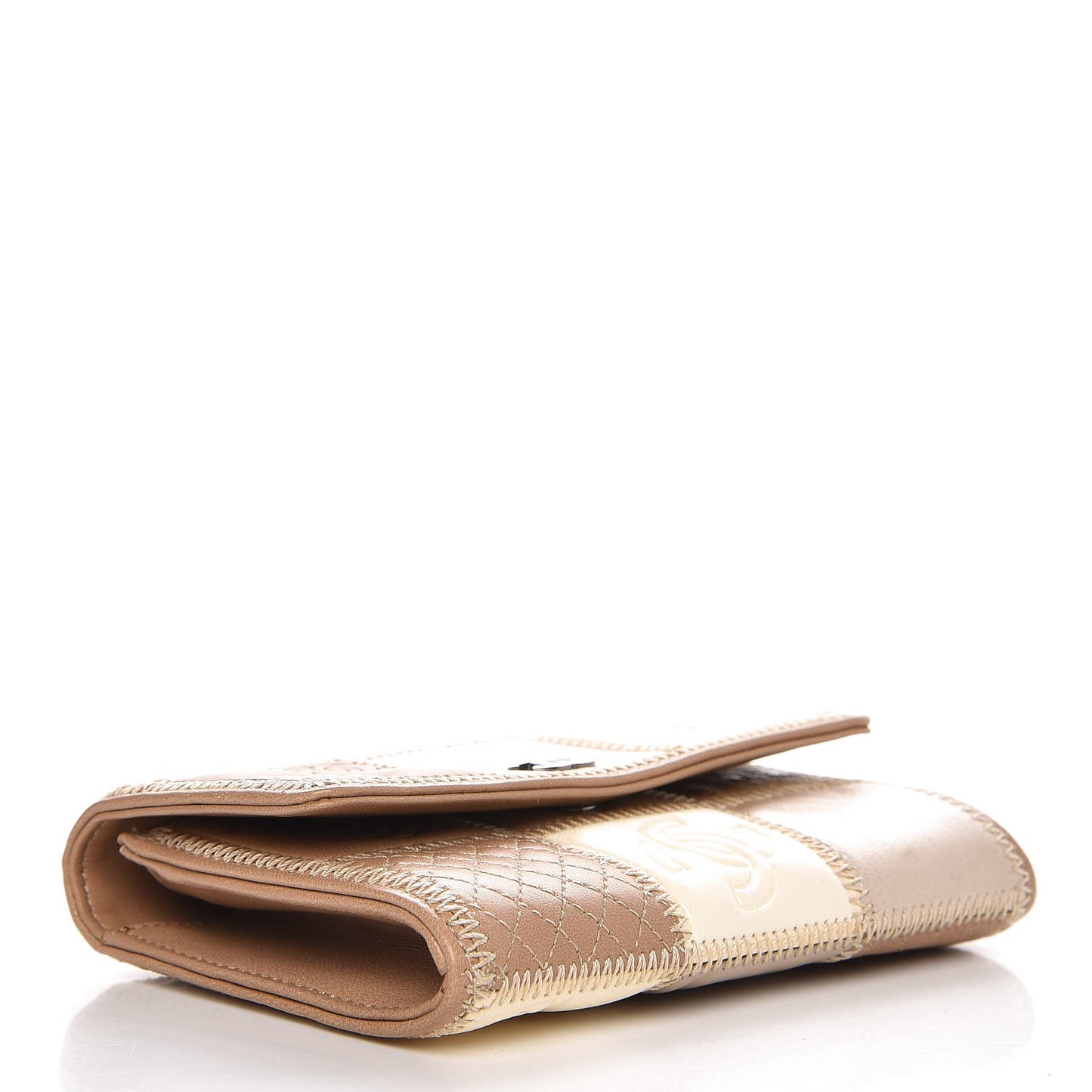 Lambskin Ostrich Pony Hair Patchwork Precious Symbols Small Flap Wallet Beige