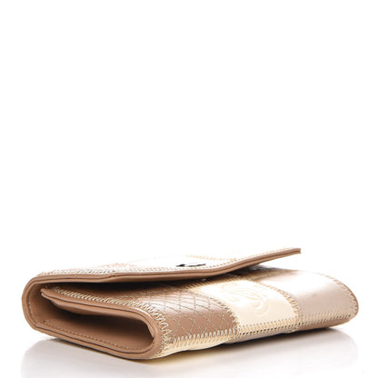 Chanel Lambskin Ostrich Pony Hair Patchwork Precious Symbols Small Flap Wallet Beige 4 of 8