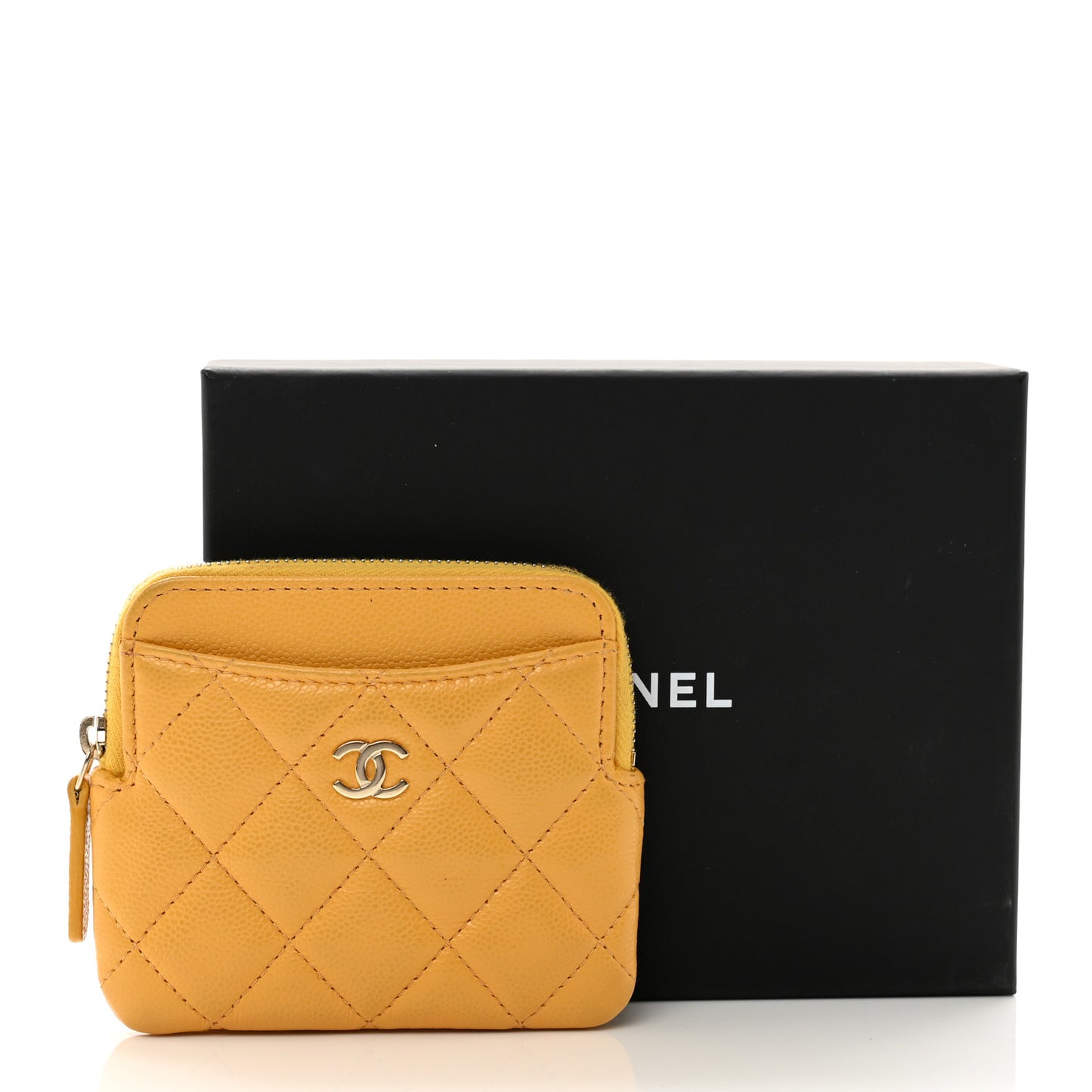 Caviar Quilted Zip Card Holder Wallet Yellow