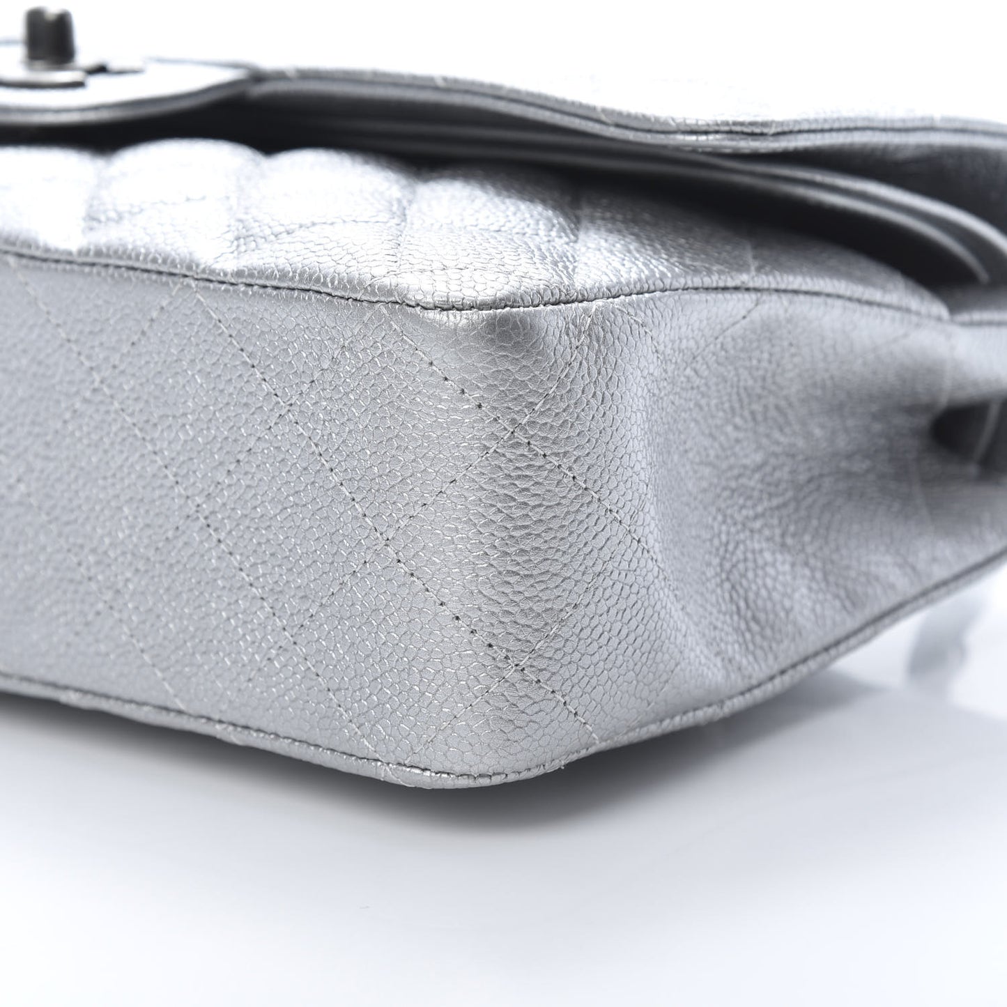 Metallic Caviar Quilted Medium Double Flap Silver