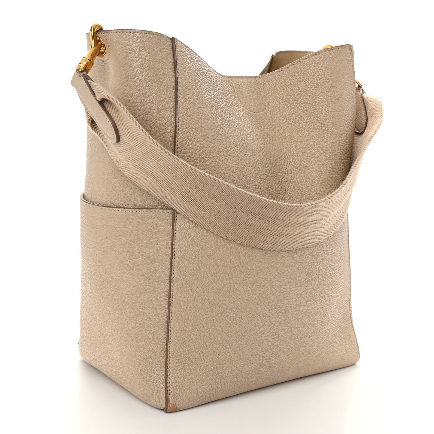 Soft Grained Calfskin Sangle Bucket Bag Dune