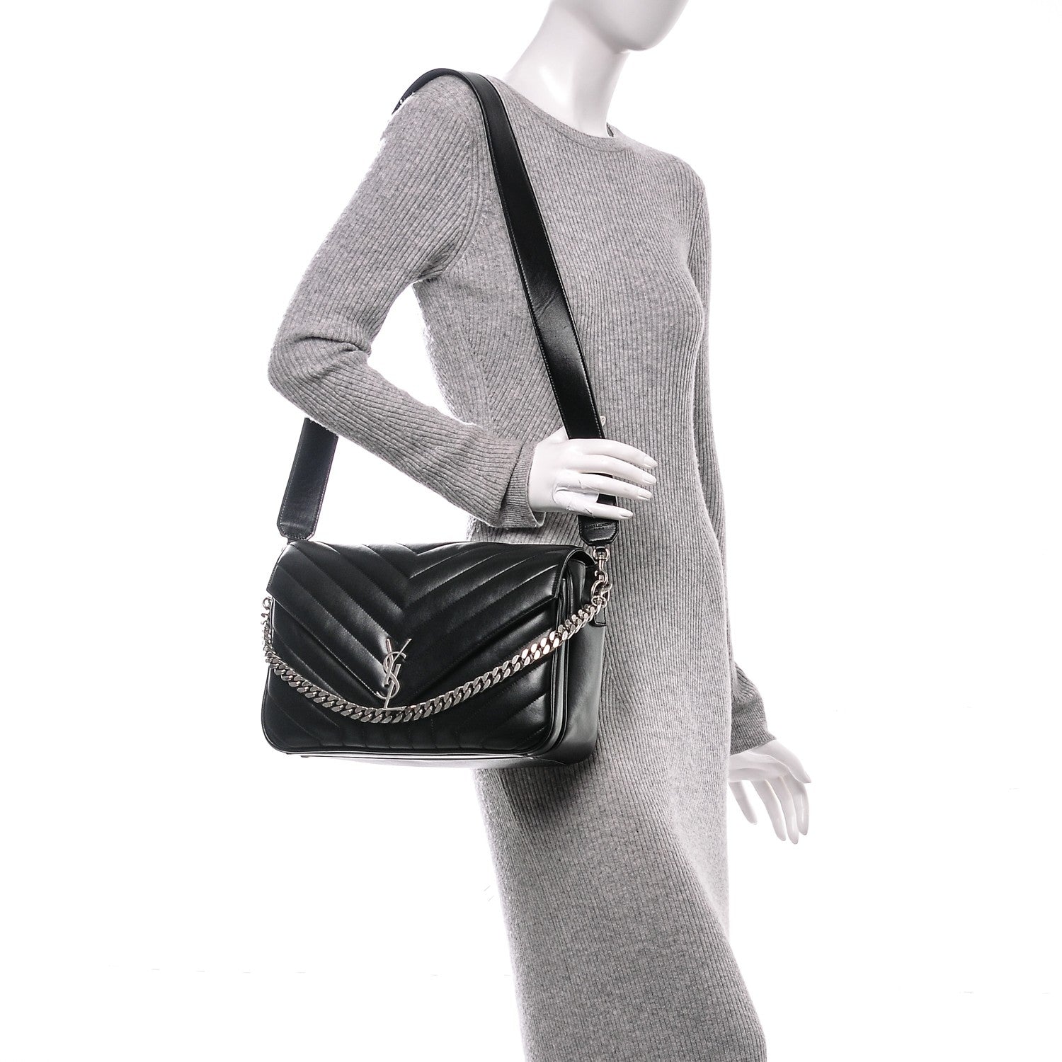 Saint Laurent Calfskin Y Quilted Monogram Loulou Shoulder Bag Black 2 of 8