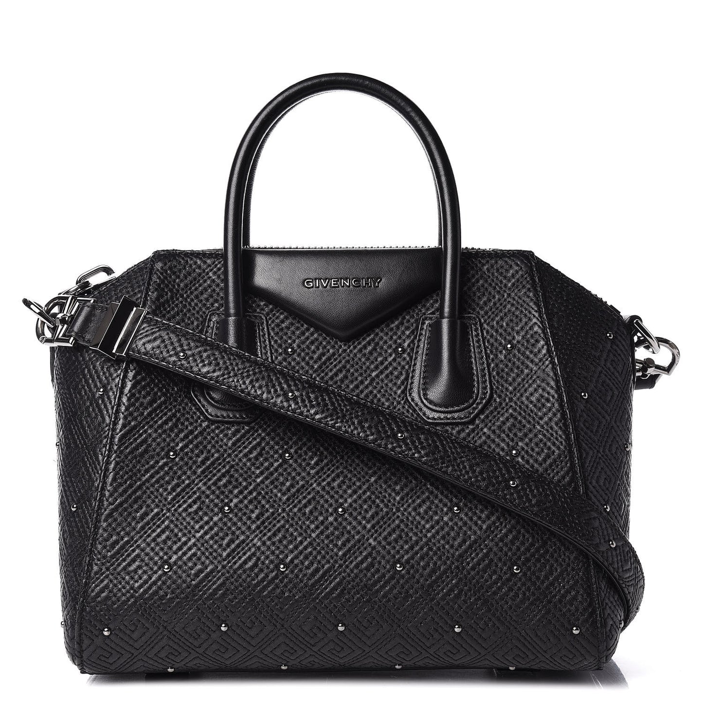 Lambskin Logo Embossed Small Studded Antigona Black