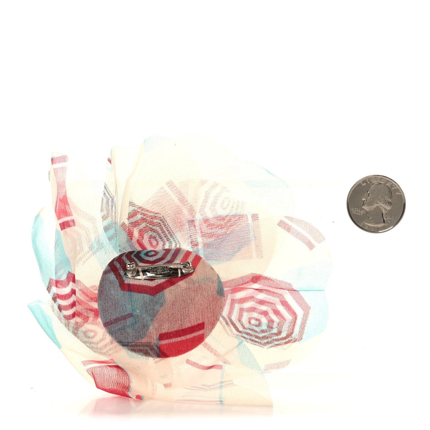 Chanel Silk Taffeta Camellia Brooch Pin Turquoise Red 2 of 4