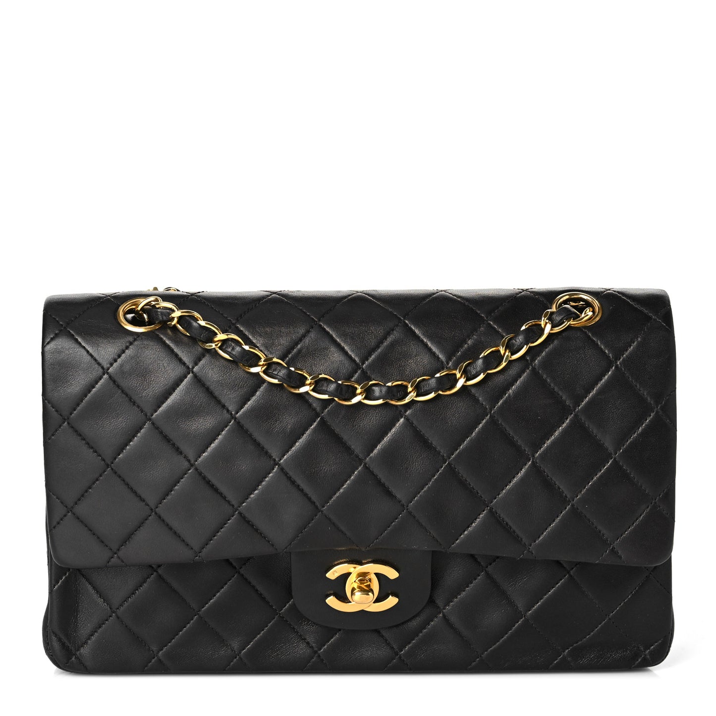 Lambskin Quilted Medium Double Flap Black