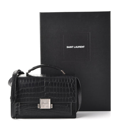 Saint Laurent Calfskin Crocodile Embossed Medium Bellechasse Satchel Matte Black 9 of 9