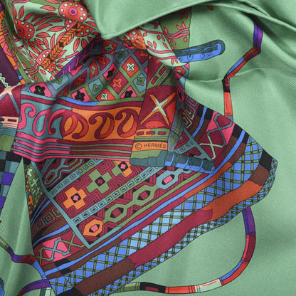 Hermes Silk Voyage En Etoffes Scarf 90 Emeraude Violet Rouge 4 of 5