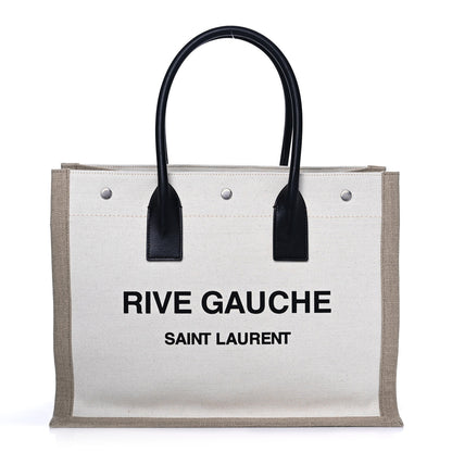 Saint Laurent Linen Calfskin Small Rive Gauche Tote Optic White 1 of 15