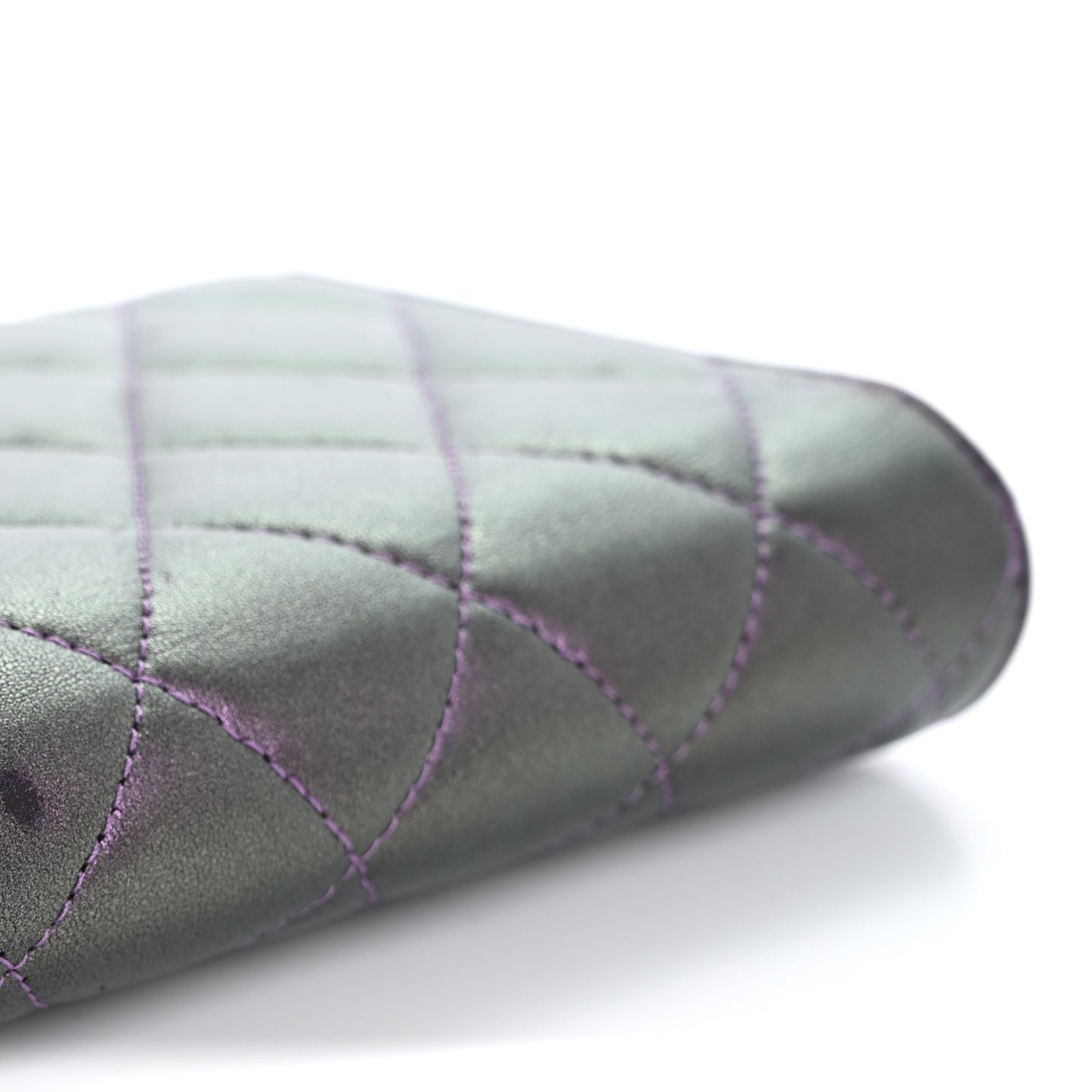 Iridescent Lambskin Quilted Large Gusset Flap Wallet Purple
