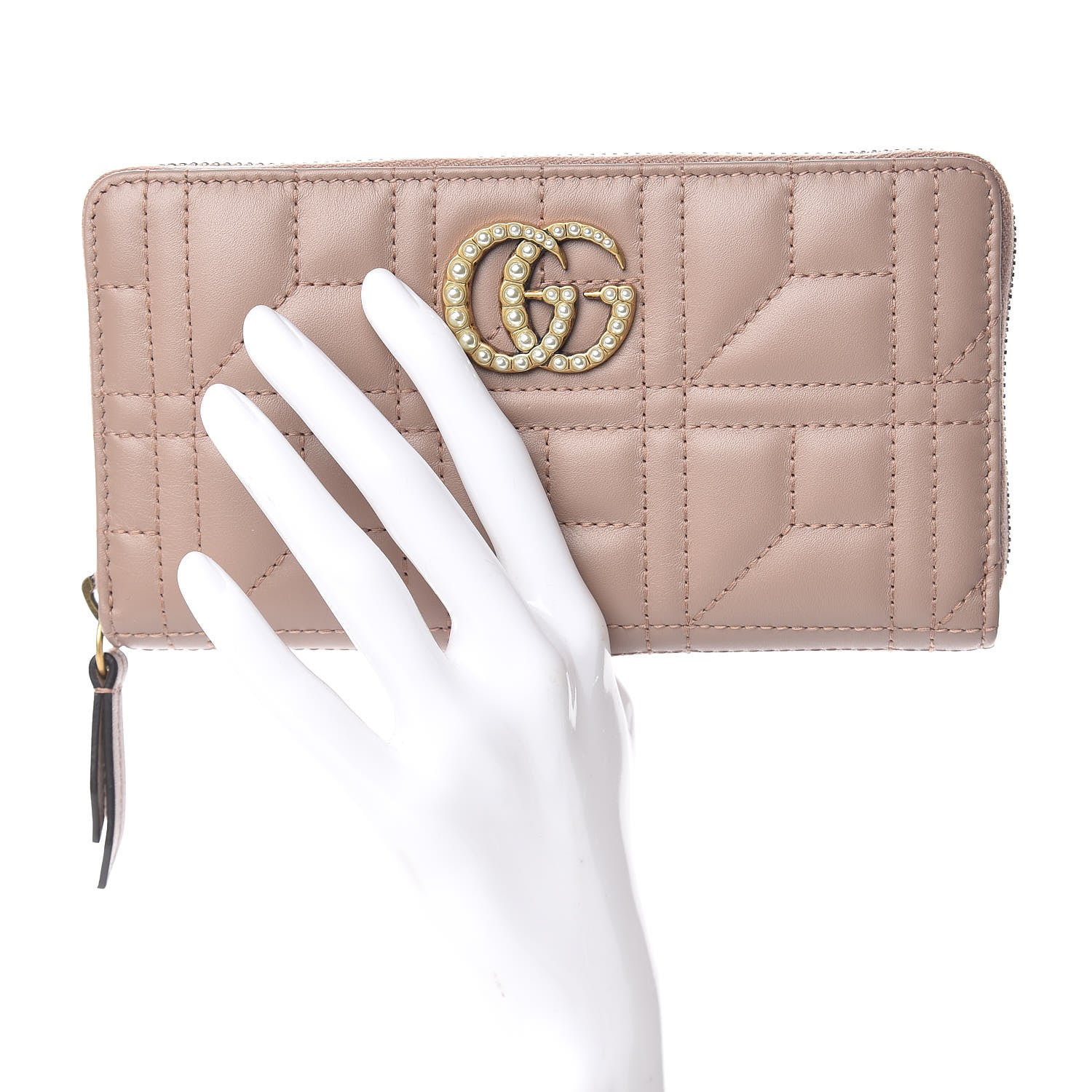 Gucci Calfskin Matelasse Pearly GG Marmont Zip Around Wallet Porcelain Rose 2 of 7