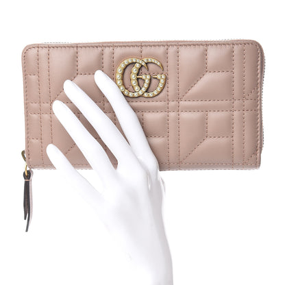 Gucci Calfskin Matelasse Pearly GG Marmont Zip Around Wallet Porcelain Rose 2 of 7