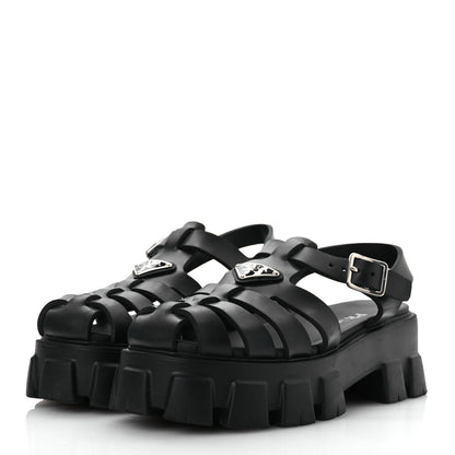 Prada Foam Rubber Triangle Logo Monolith 55mm Cage Sandals 40 Black 4 of 13