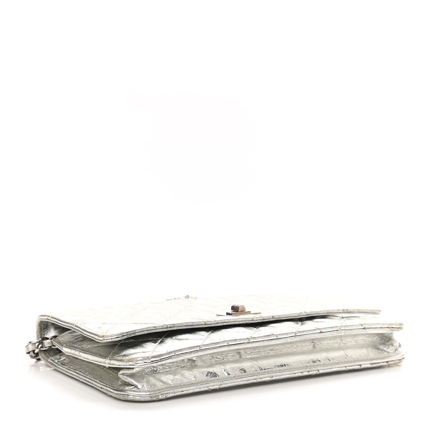 Metallic Striped Calfskin Reissue Wallet On Chain WOC Silver