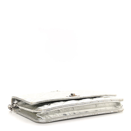 Chanel Metallic Striped Calfskin Reissue Wallet On Chain WOC Silver 4 of 19