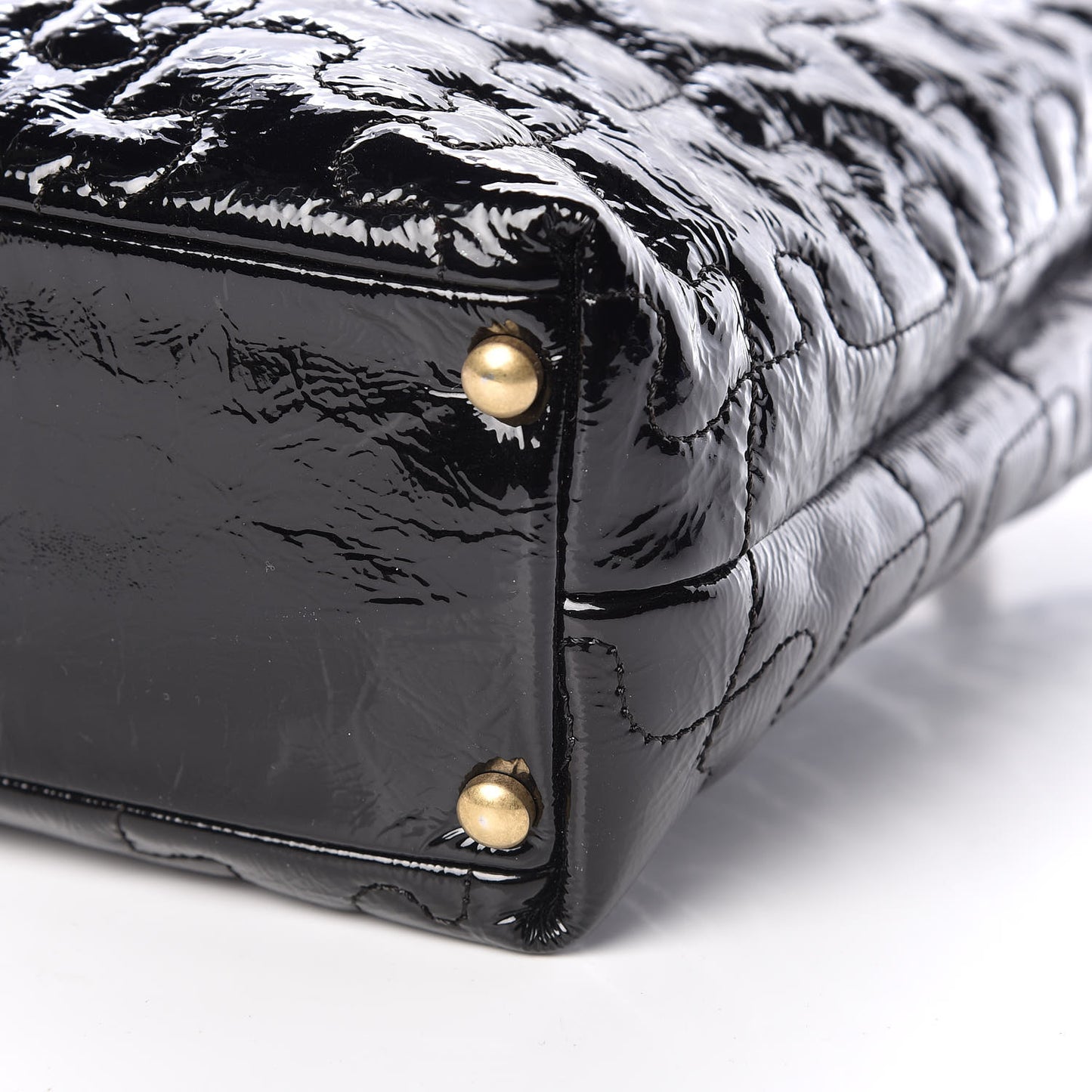 Crackled Patent Puzzle Tote Black