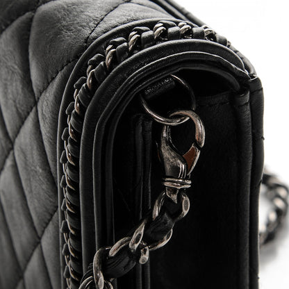 Chanel Calfskin Quilted Chain Around Boy Wallet On Removable Chain WOC Black 7 of 11